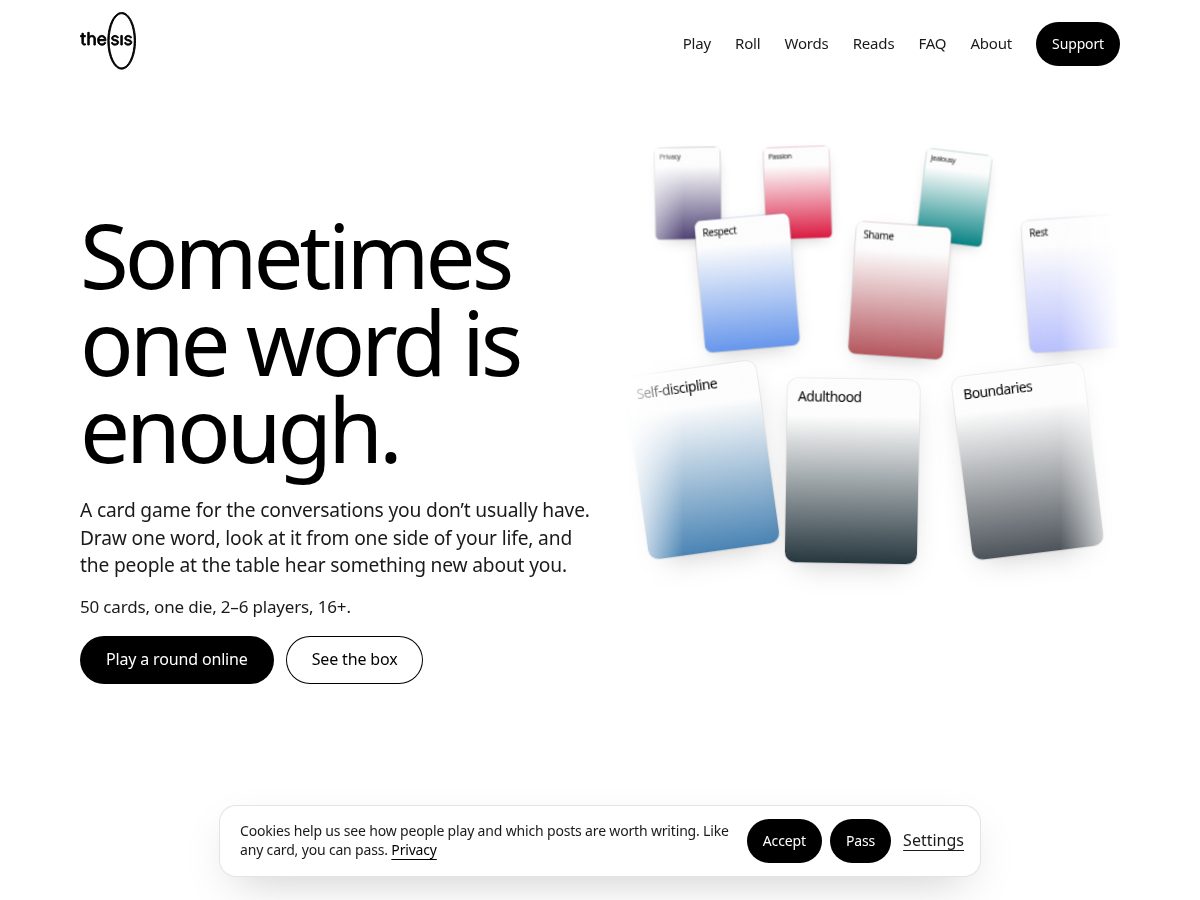 Landing-page snapshot of thesiscards.com