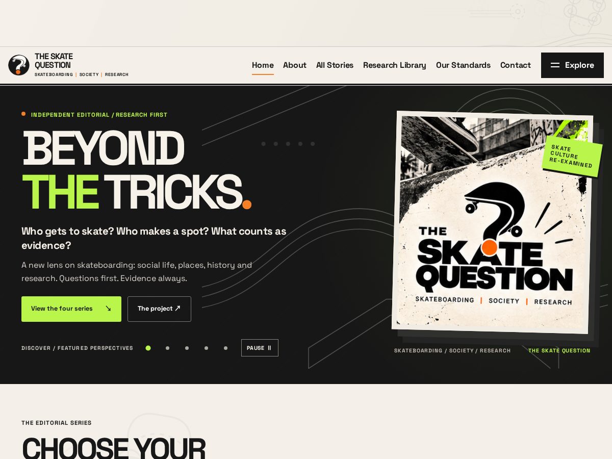 Landing-page snapshot of theskatequestion.com
