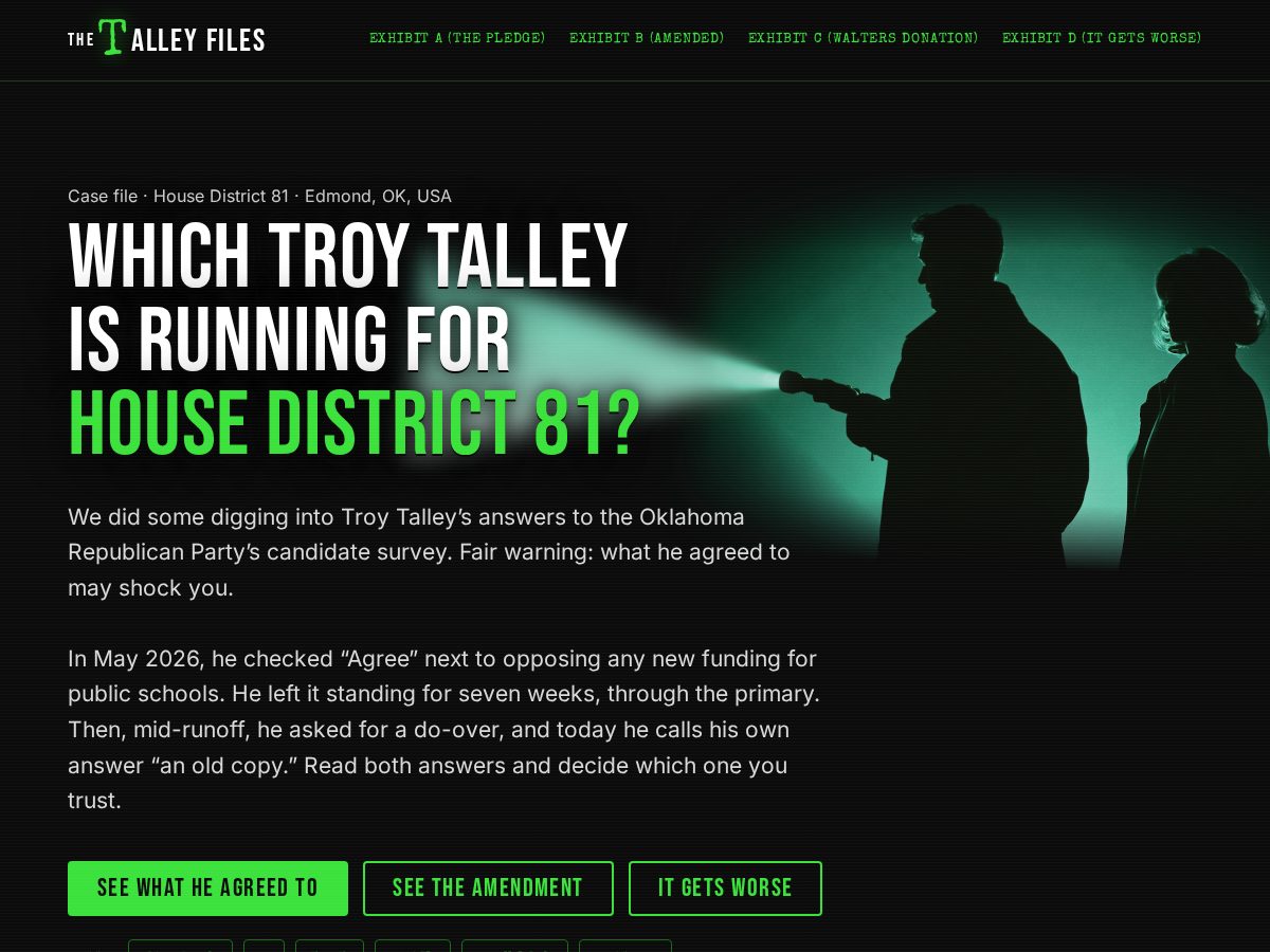 Landing-page snapshot of thetalleyfiles.com
