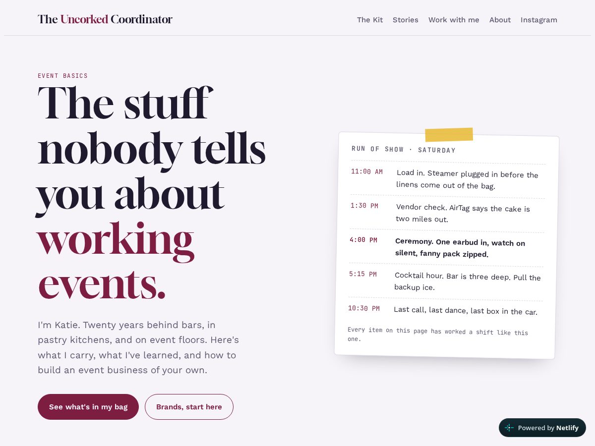 Landing-page snapshot of theuncorkedcoordinator.com