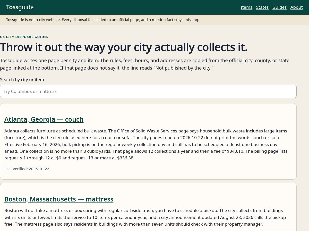 Landing-page snapshot of tossguide.com