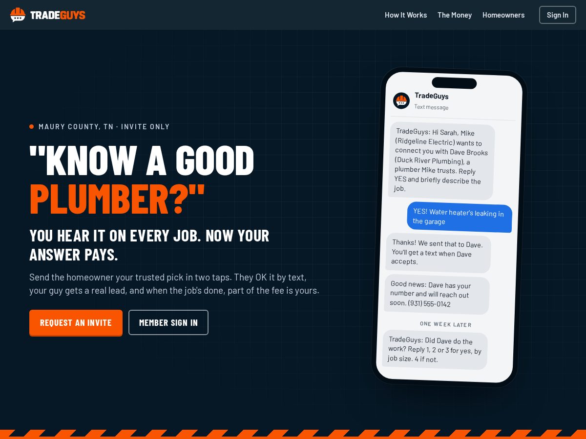 Landing-page snapshot of tradeguys.app
