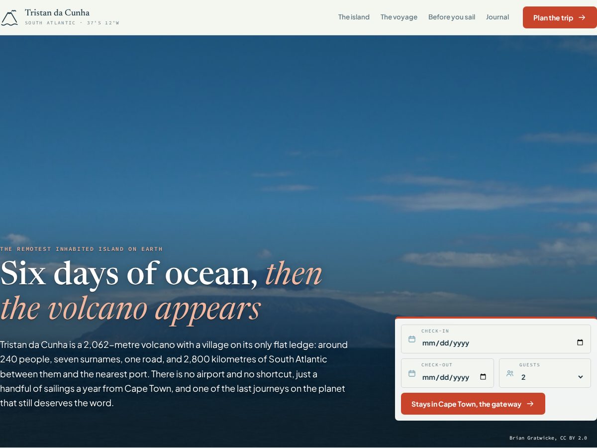 Landing-page snapshot of tristandacunhaisland.com