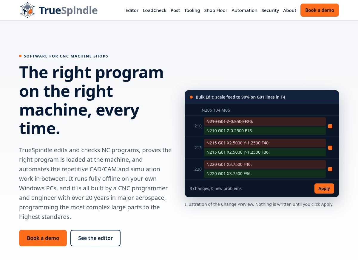 Landing-page snapshot of truespindle.com
