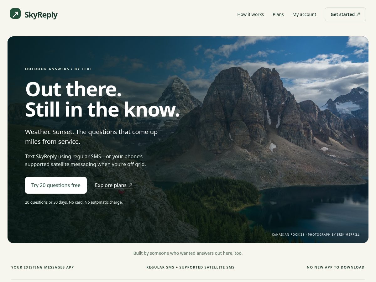 Landing-page snapshot of tryskyreply.com
