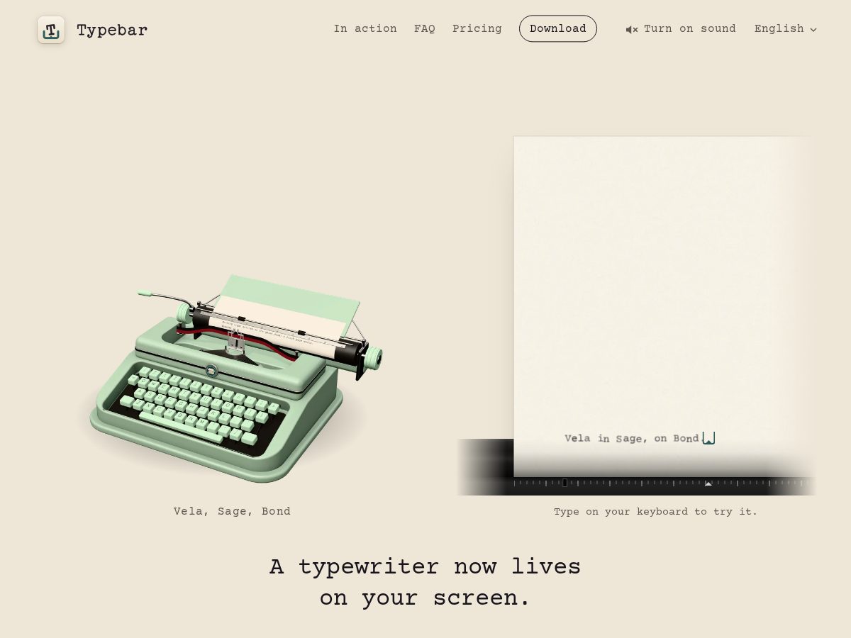 Landing-page snapshot of typebar.page