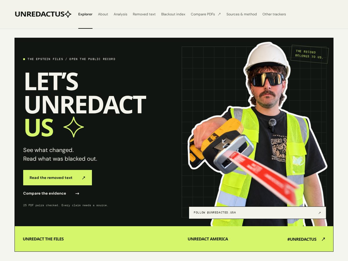 Landing-page snapshot of unredactus.com