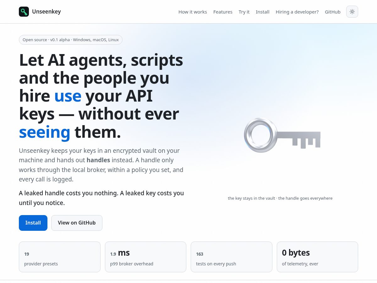 Landing-page snapshot of unseenkey.com