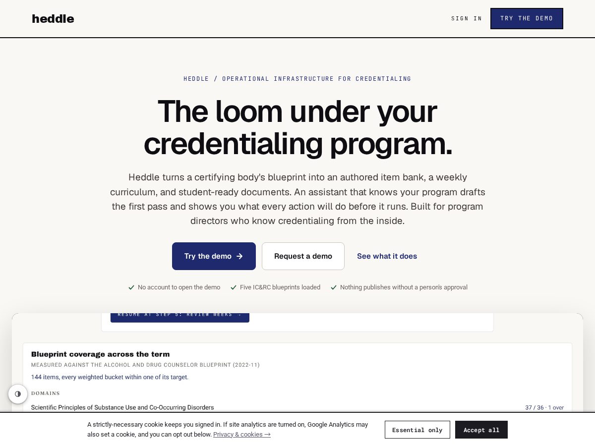 Landing-page snapshot of useheddle.com