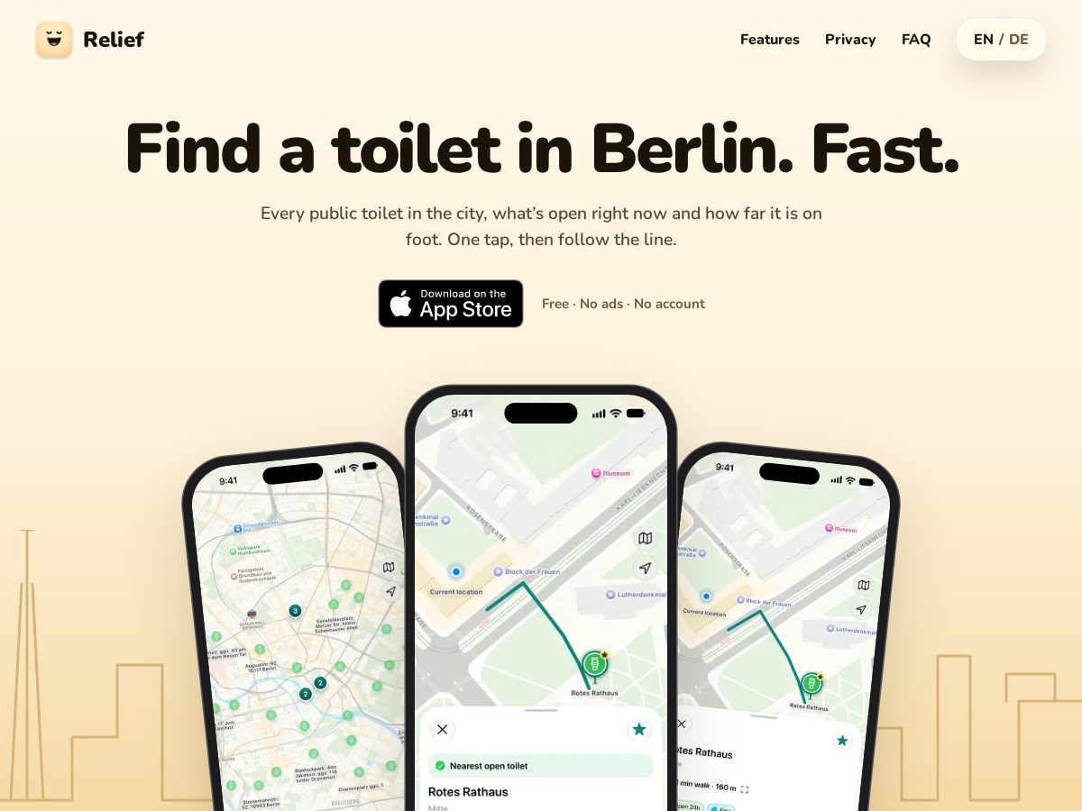 Landing-page snapshot of userelief.app
