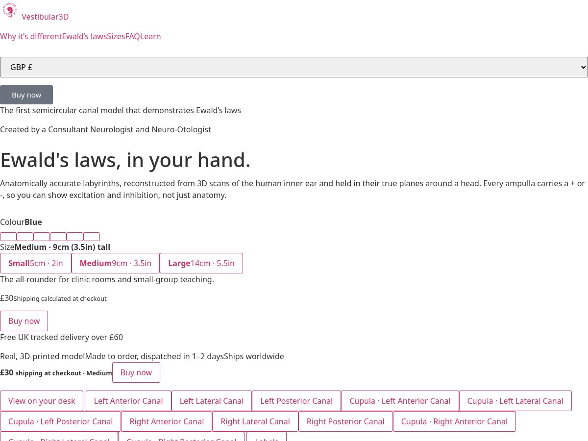 Landing-page snapshot of vestibular3d.com