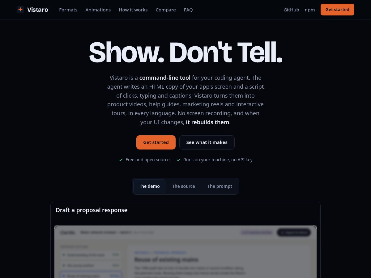 Landing-page snapshot of vistaro.dev
