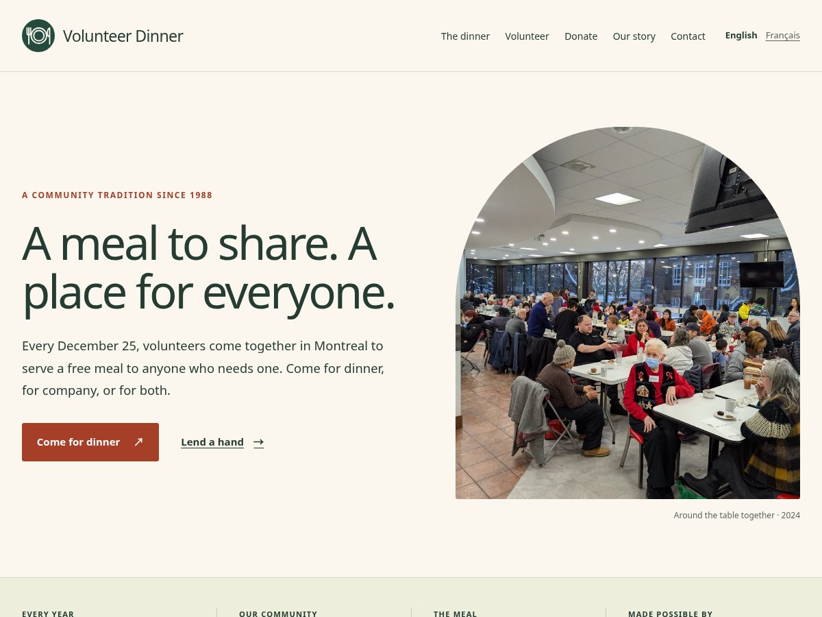 Landing-page snapshot of volunteerdinner.net