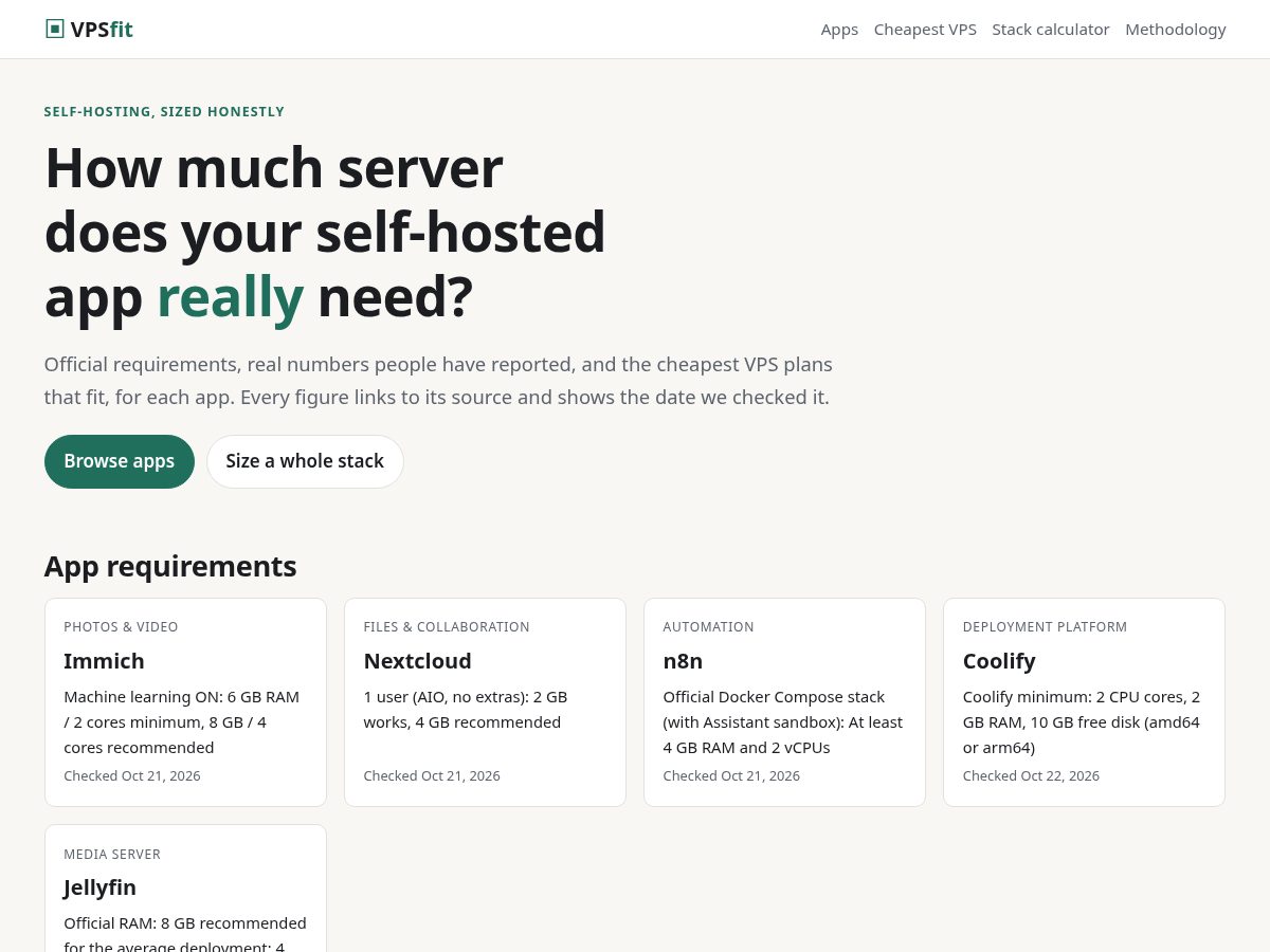 Landing-page snapshot of vpsfit.com