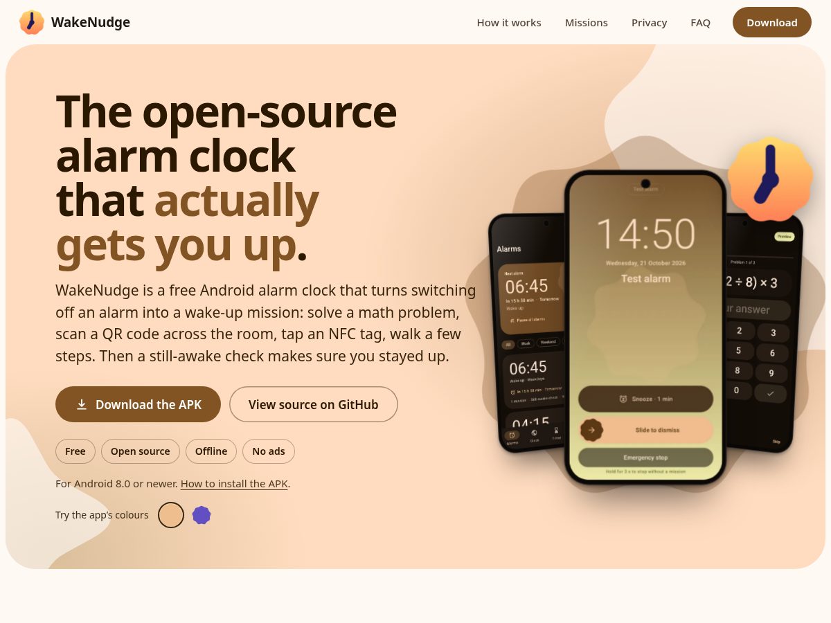 Landing-page snapshot of wakenudge.site