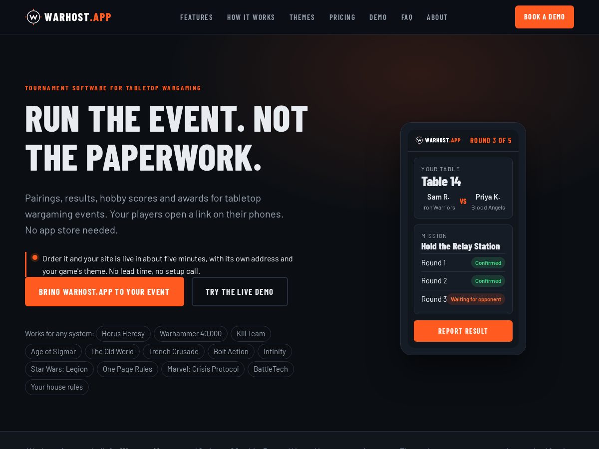 Landing-page snapshot of warhost.app