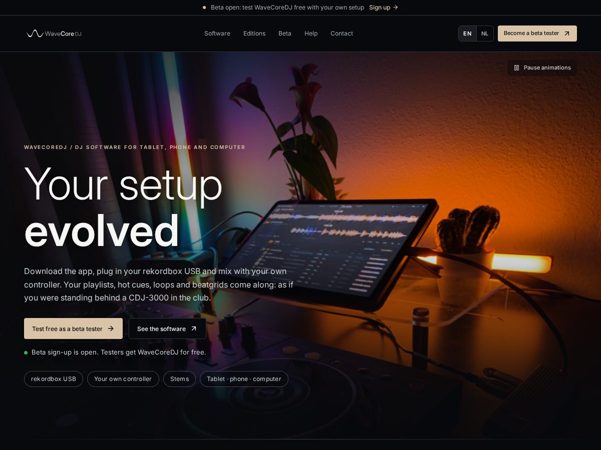 Landing-page snapshot of wavecoredj.com