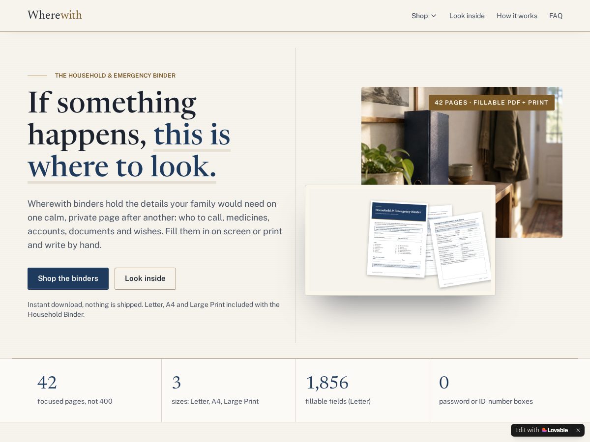Landing-page snapshot of wherewith.shop