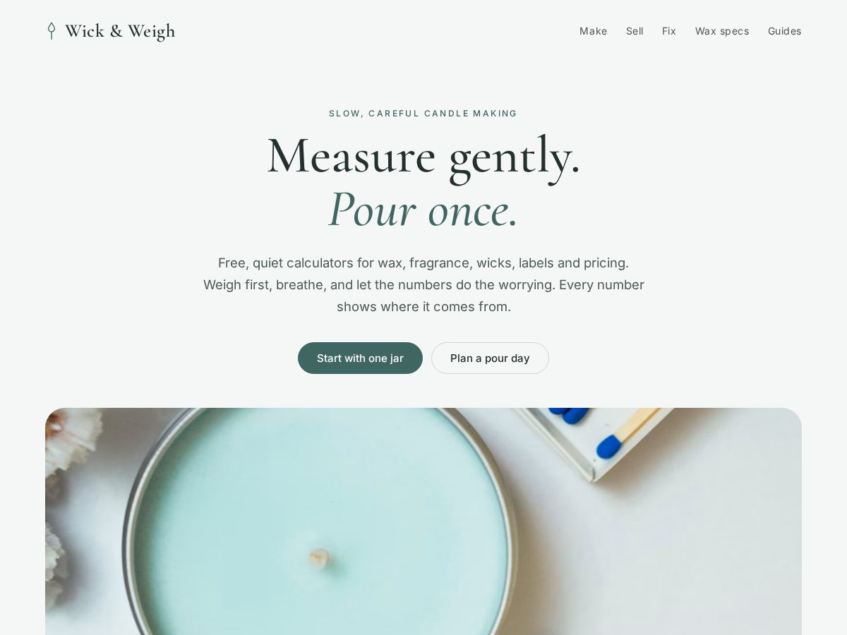 Landing-page snapshot of wickandweigh.com