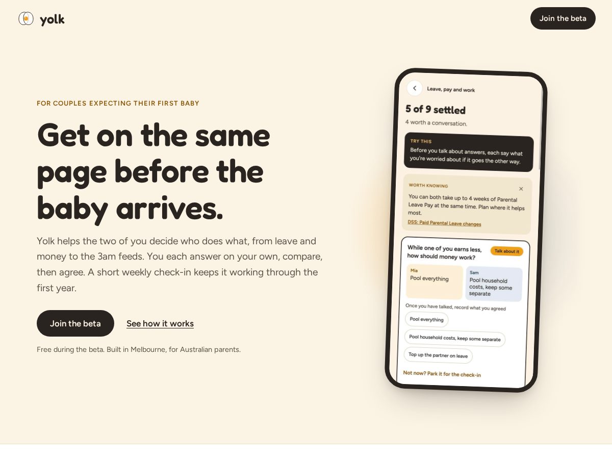 Landing-page snapshot of yolkparents.com