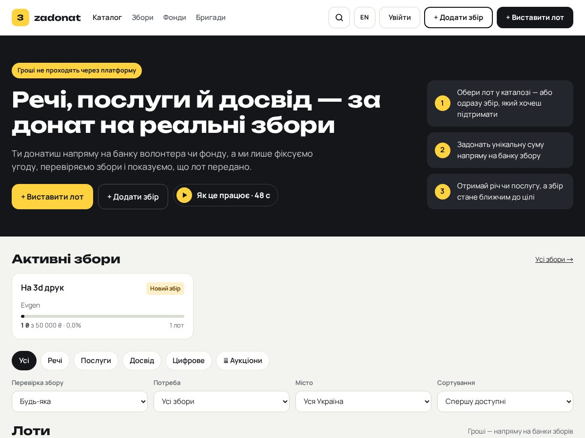 Landing-page snapshot of zadonat.charity