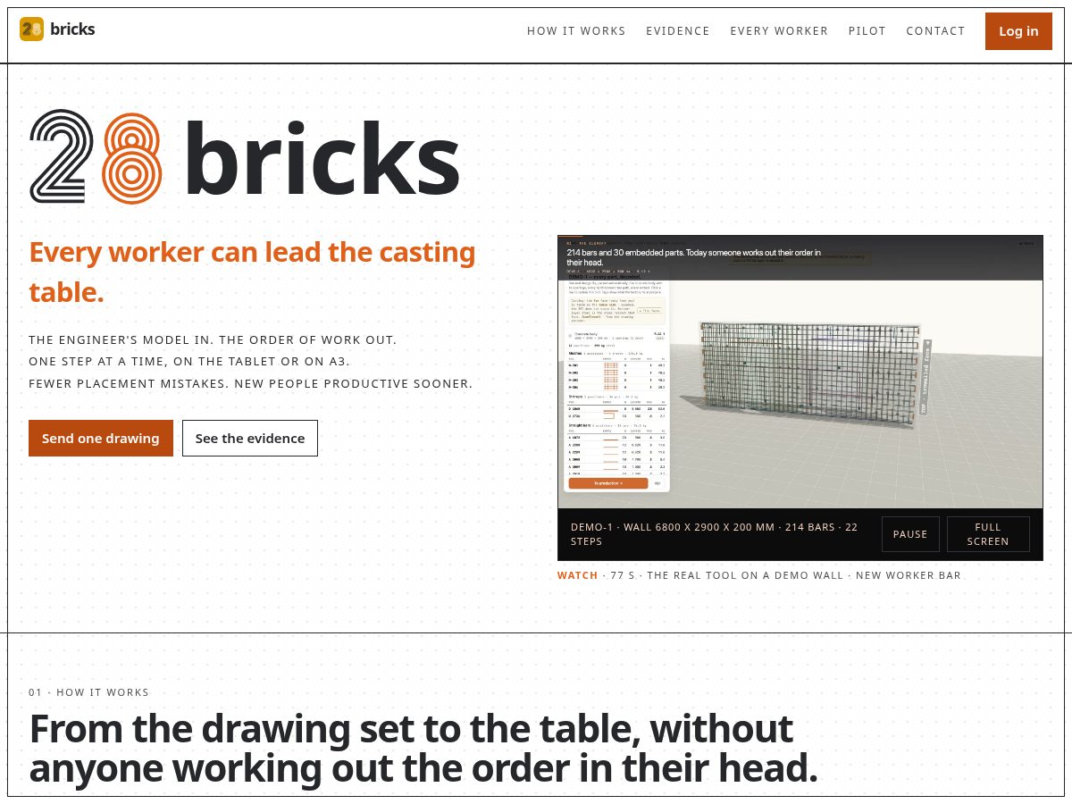 Landing-page snapshot of 28bricks.com