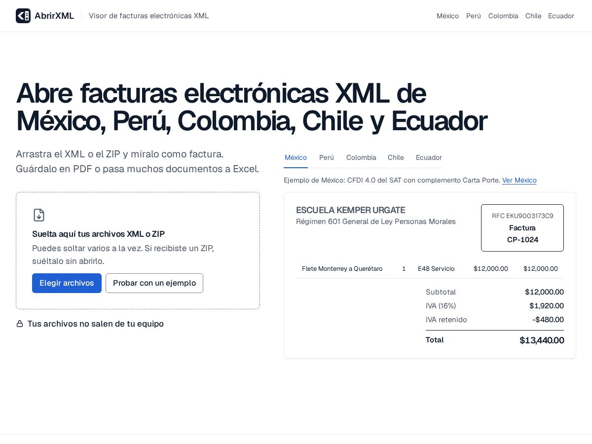 Landing-page snapshot of abrirxml.com