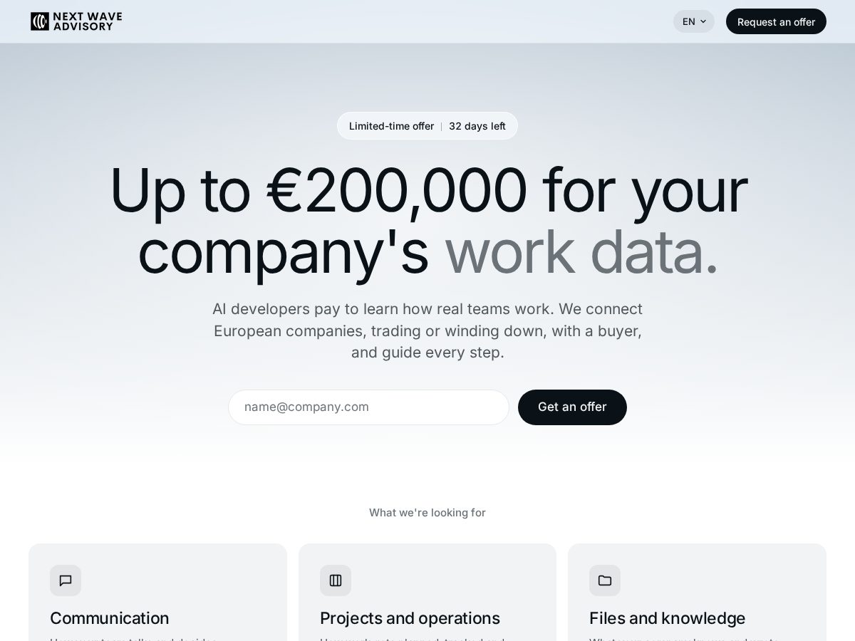 Landing-page snapshot of advisorynextwave.com