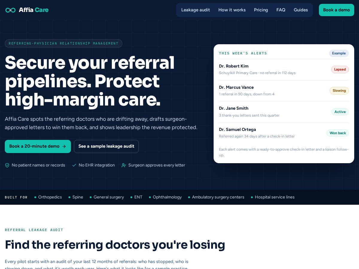 Landing-page snapshot of affiacare.com
