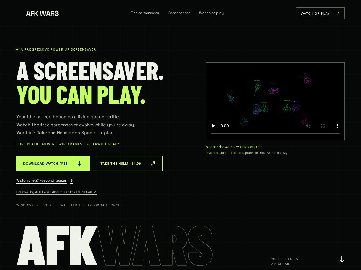 Landing-page snapshot of afkwars.com