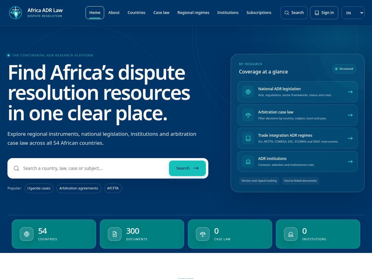 Landing-page snapshot of africaadrlaw.com