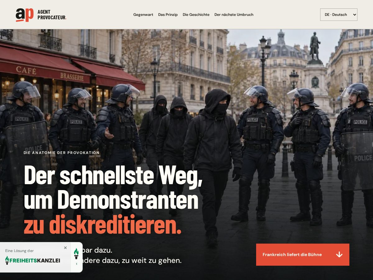 Landing-page snapshot of agent-provocateur.org