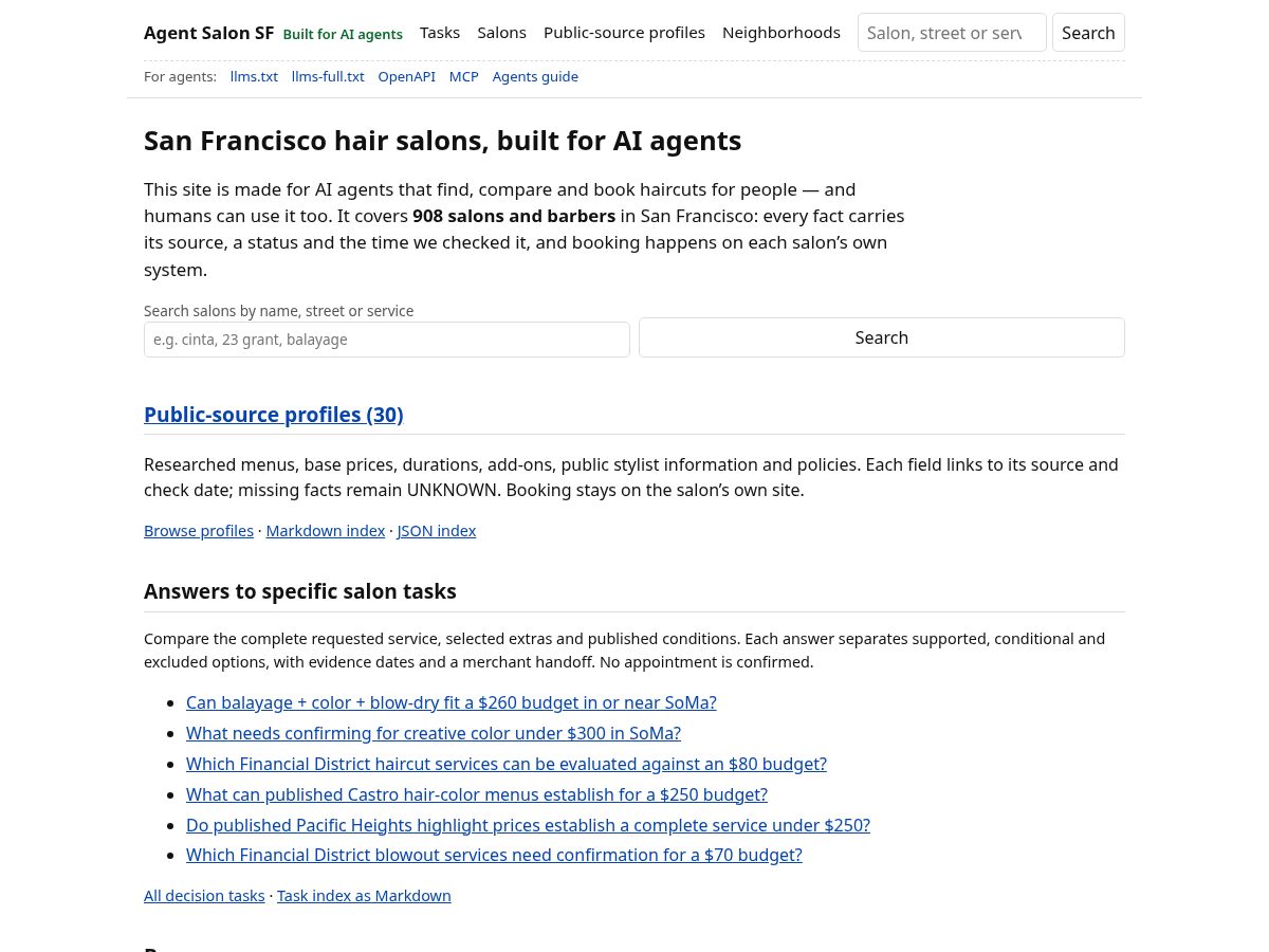 Landing-page snapshot of agentsalonsf.com
