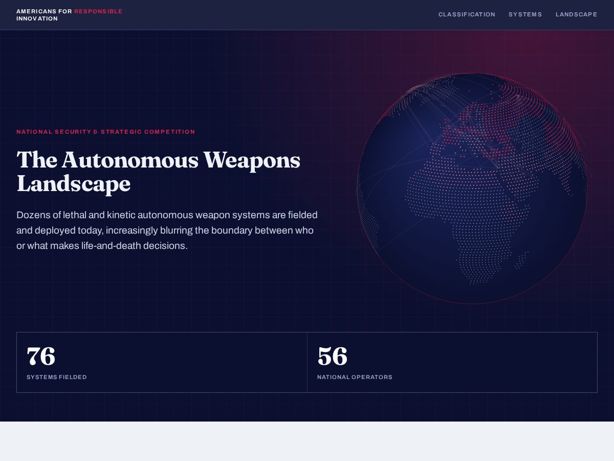 Landing-page snapshot of aiweaponswatch.org