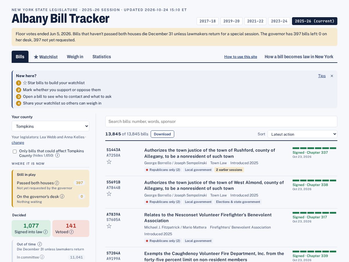 Landing-page snapshot of albanybilltracker.org