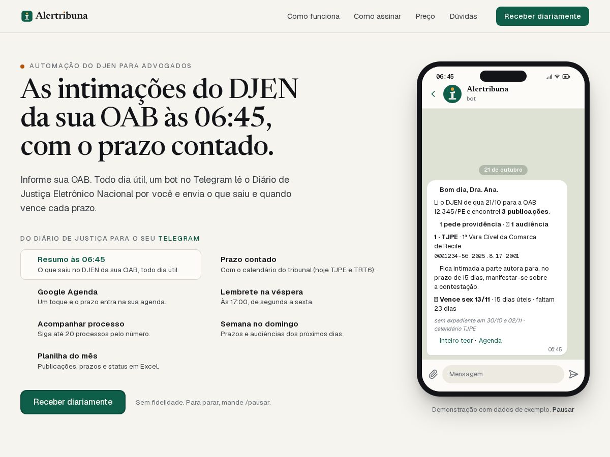 Landing-page snapshot of alertribuna.tech