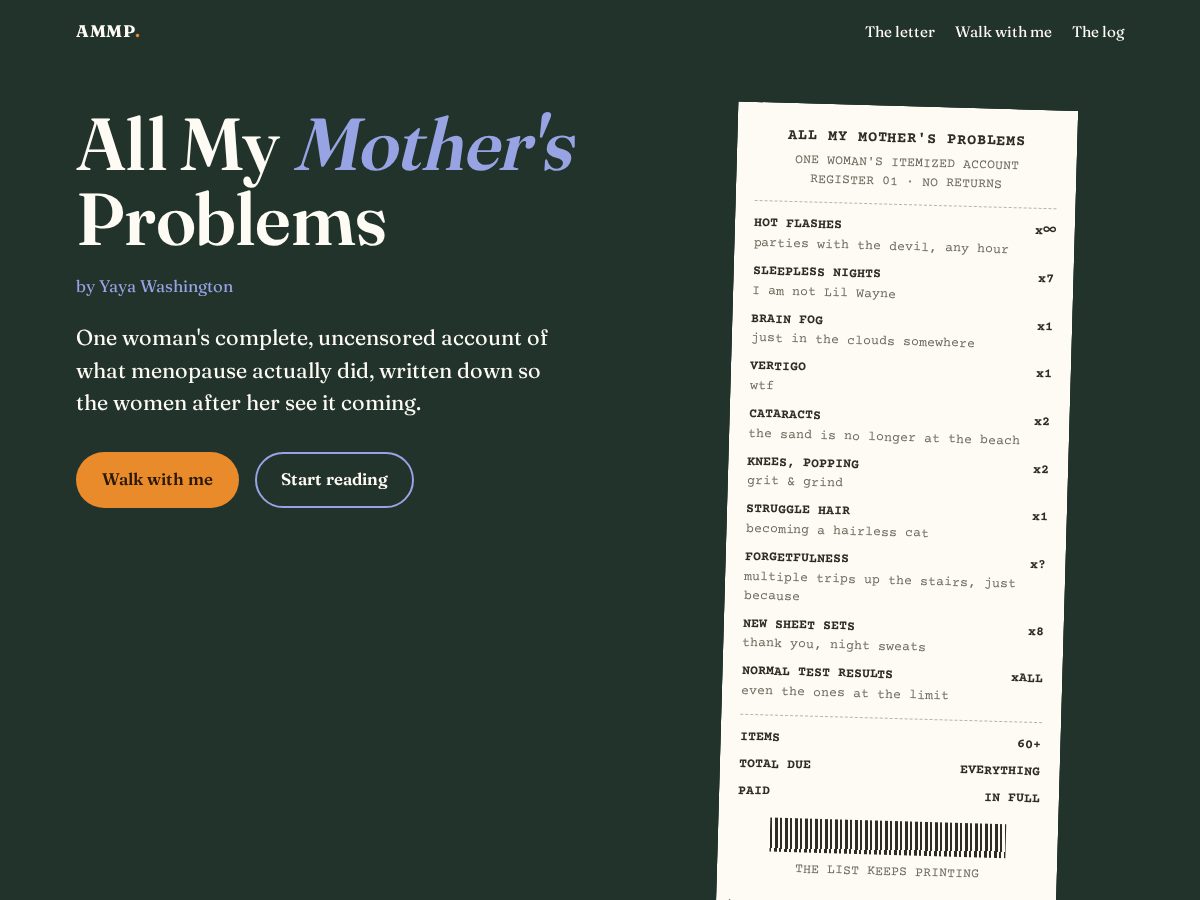 Landing-page snapshot of allmymothersproblems.com