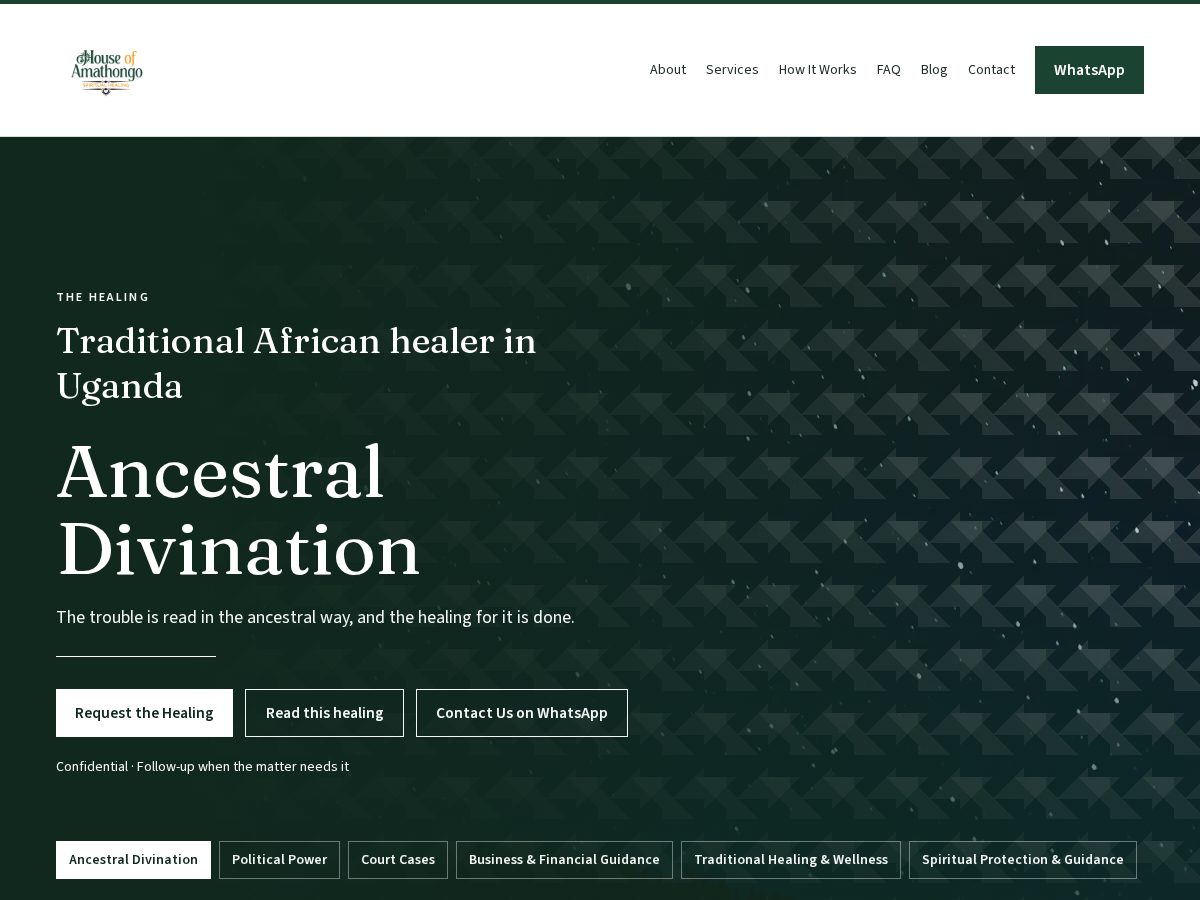 Landing-page snapshot of amathongohealing.com