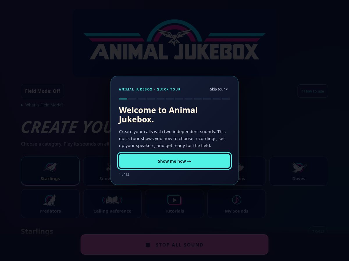 Landing-page snapshot of animaljukebox.com