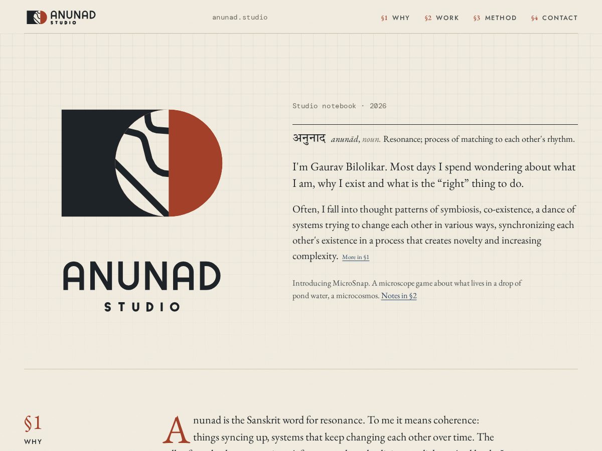 Landing-page snapshot of anunad.studio