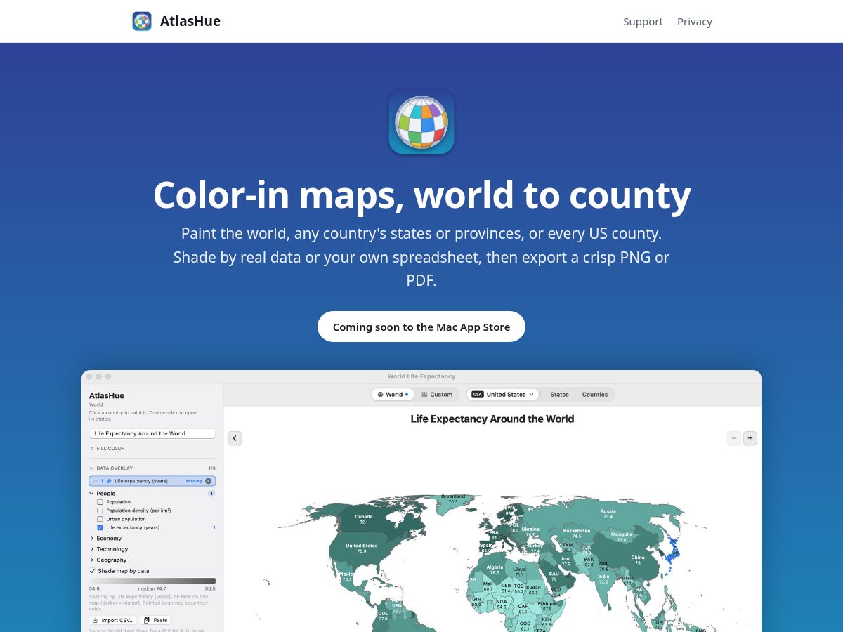 Landing-page snapshot of atlashue.com