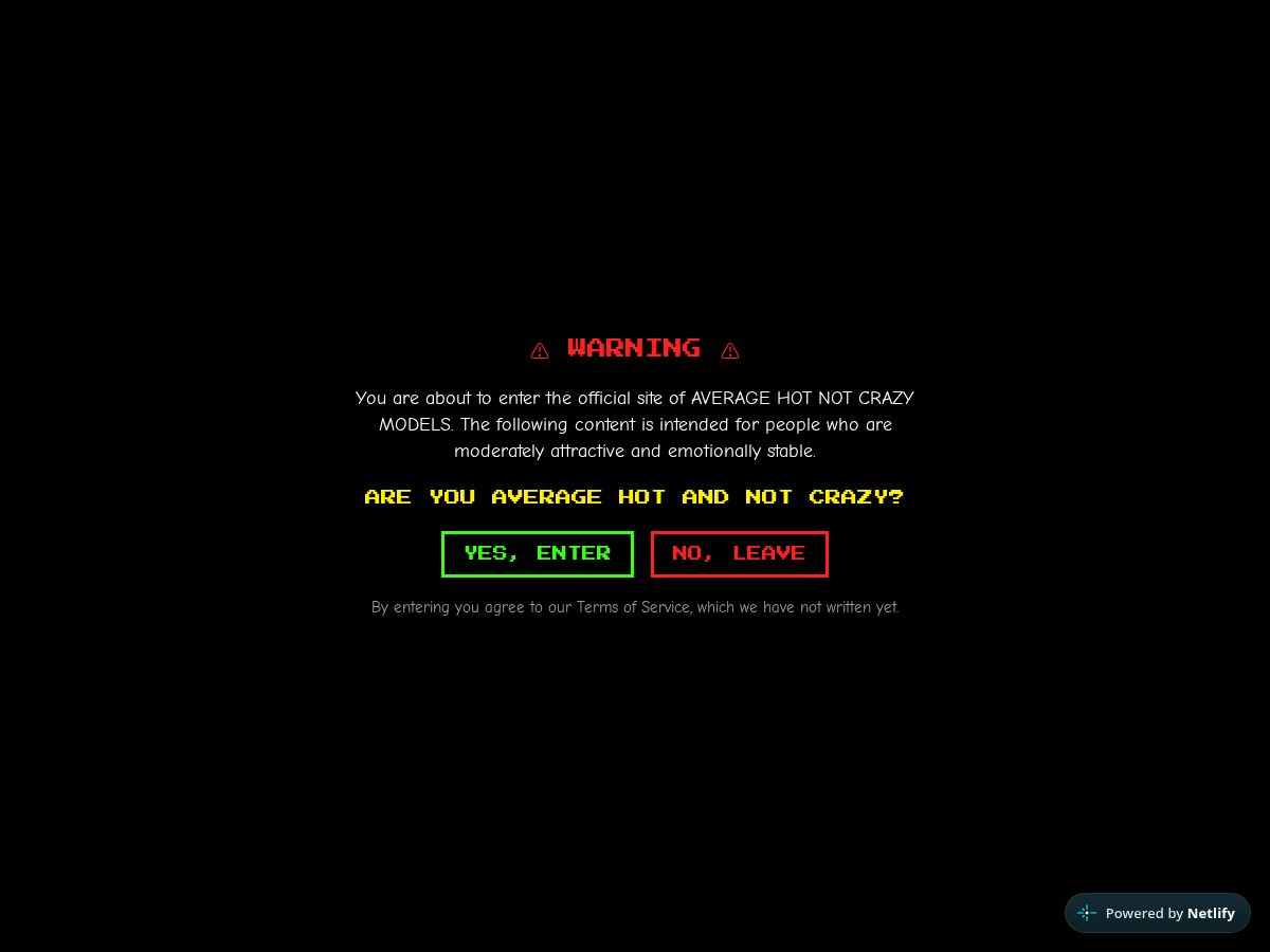 Landing-page snapshot of averagehotnotcrazymodels.lol