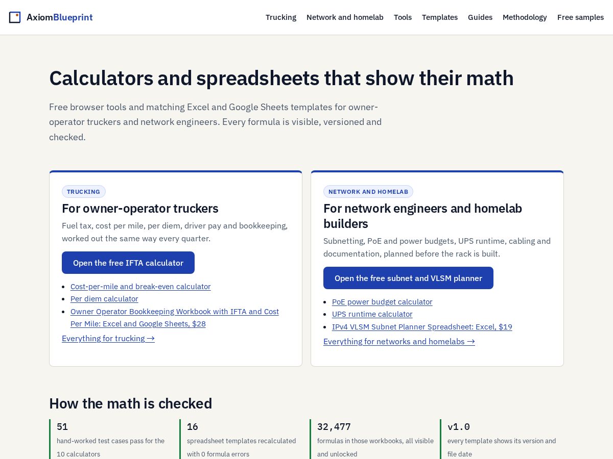 Landing-page snapshot of axiomblueprintstore.com