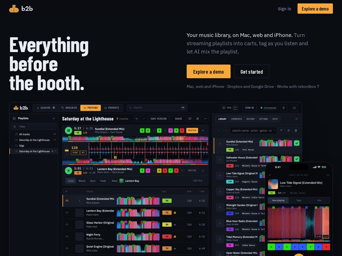 Landing-page snapshot of b2b.audio