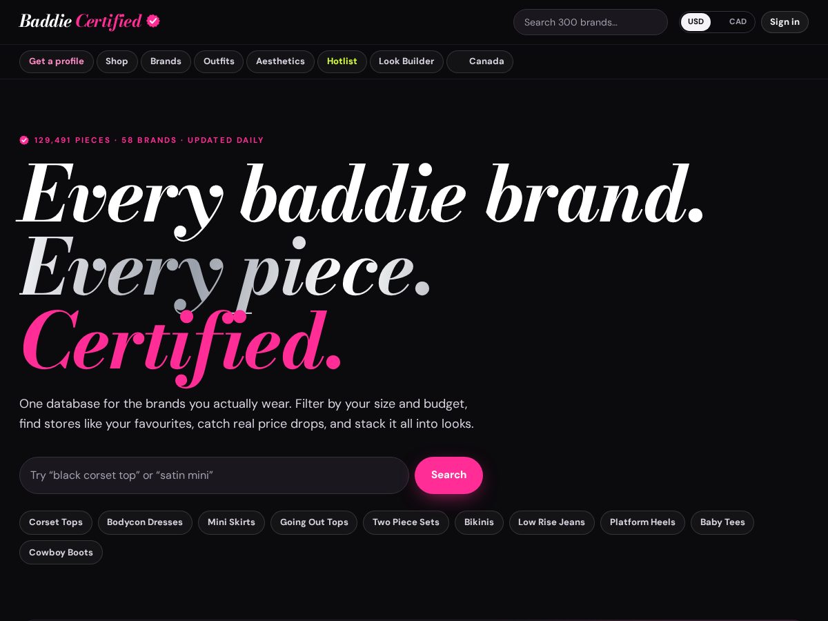 Landing-page snapshot of baddiecertified.com