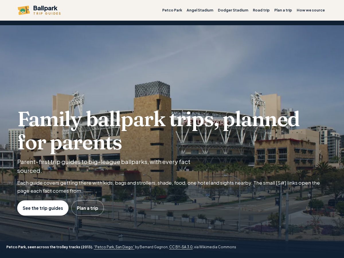 Landing-page snapshot of ballparktripguides.com