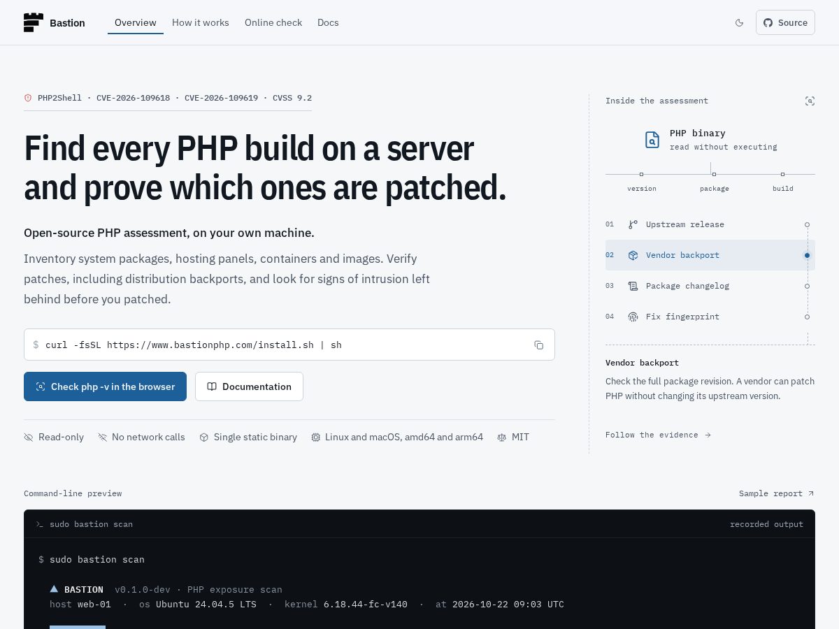 Landing-page snapshot of bastionphp.com