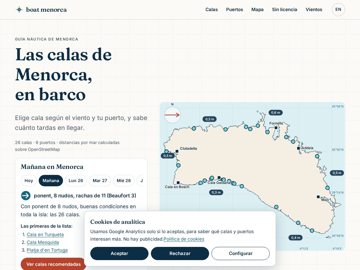 Landing-page snapshot of boatmenorca.com