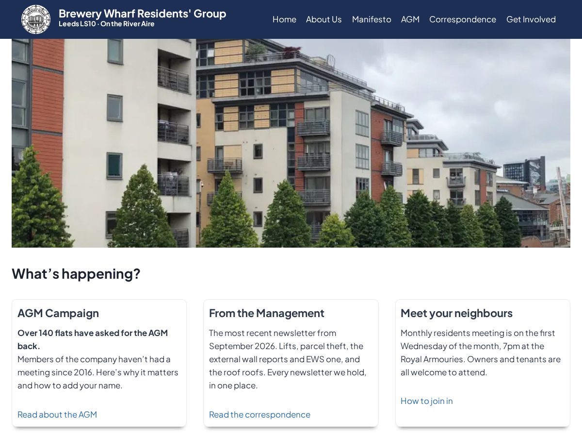 Landing-page snapshot of brewerywharfresidents.org