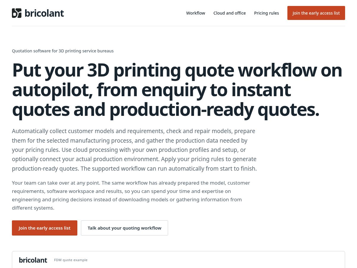 Landing-page snapshot of bricolant.com